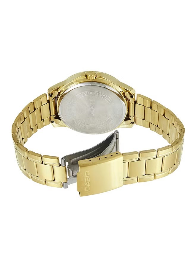 كاسيو ساعة كاسيو للزوجين، سوار من الفولاذ المقاوم للصدأ، مينا أبيض، لون ذهبي، MTP/LTP-V004G-7B - Image 4